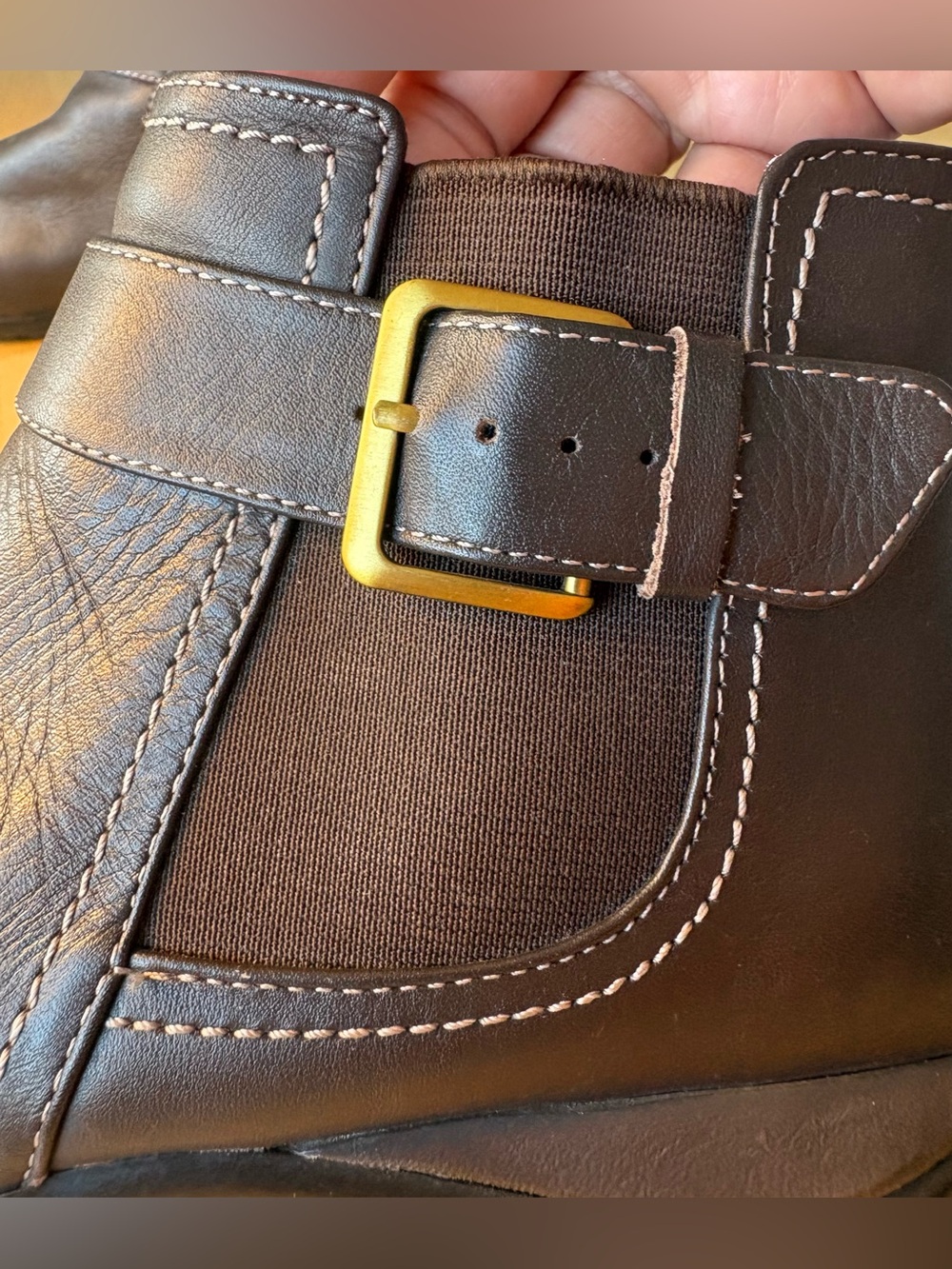 Vionic Orthaheel Adrie Brown Leather Ankle Boots with Buckle Strap & Inside Zip